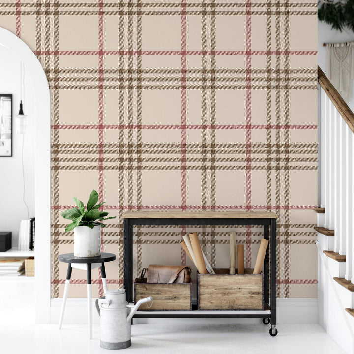 Plaid Tan, Red, Brown Wallpaper MW1900