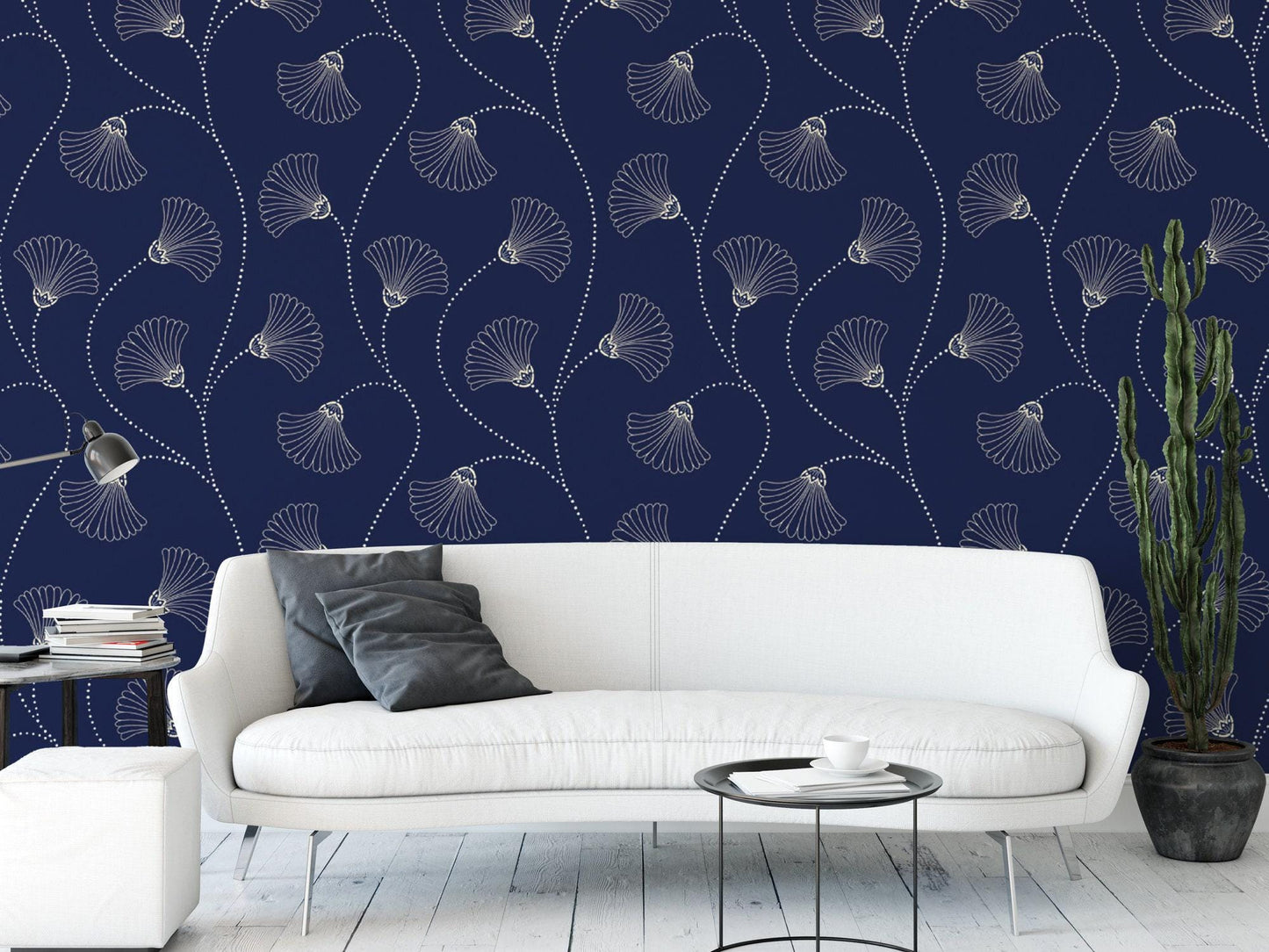 Cream Fan Flowers Removable Wallpaper, Wall Art, Peel and Stick Wallpaper, Mural, Nursery, Room Decor, Accent Wall, MW1574