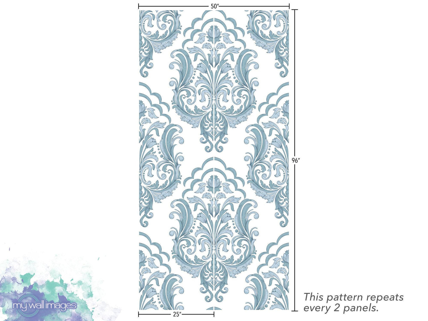 Soft Blue on White Damask Removable Wallpaper, Wall Art, Peel and Stick Wallpaper, Room Decor, Vintage Wallpaper, Accent Wall, MW1550