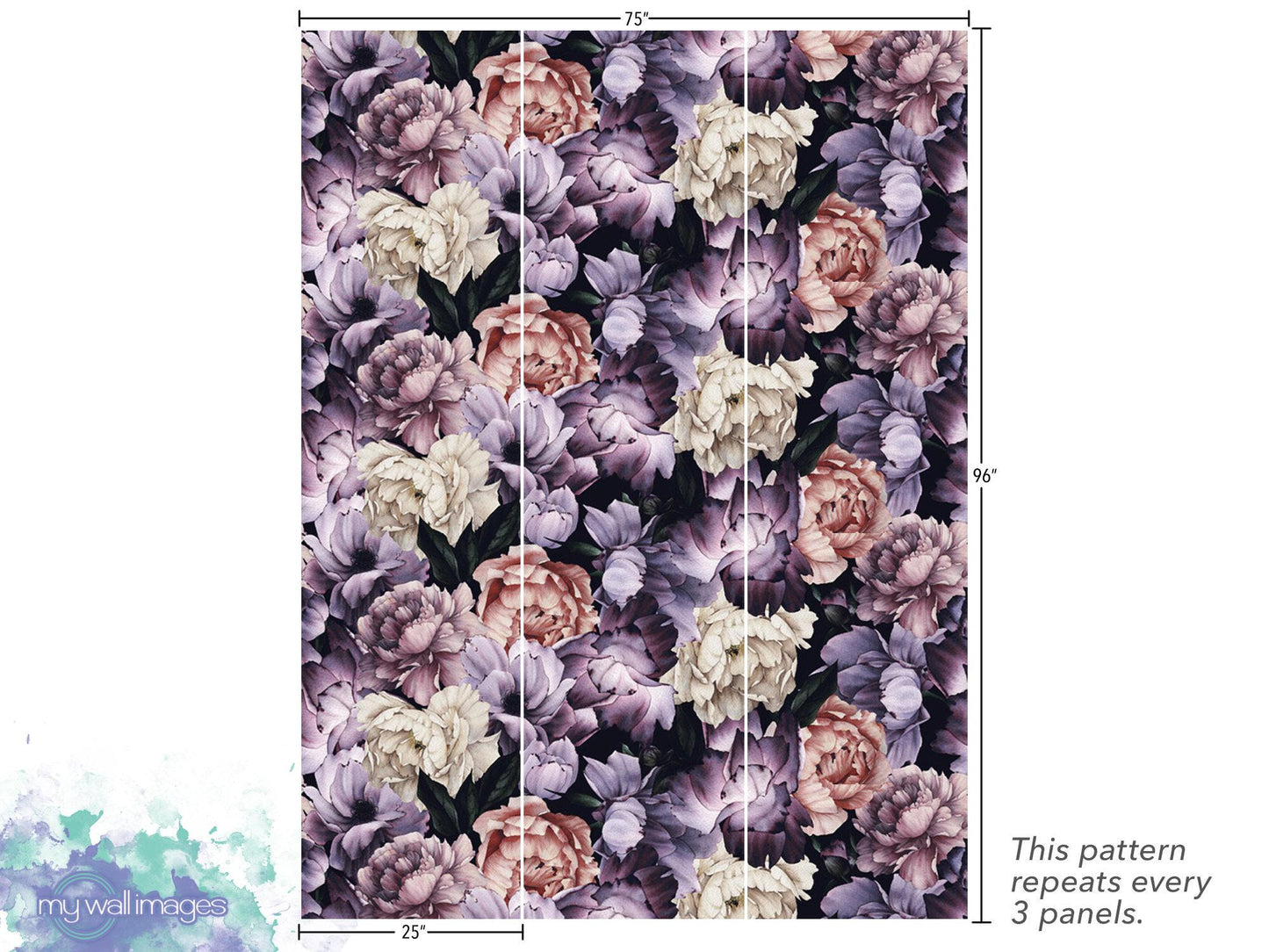 Bold Ivory Purple Floral Wallpaper - Peel and Stick Wallpaper - Home Decor - Wall Mural - Wall Floral Art - Removable Wallpaper - MW1315