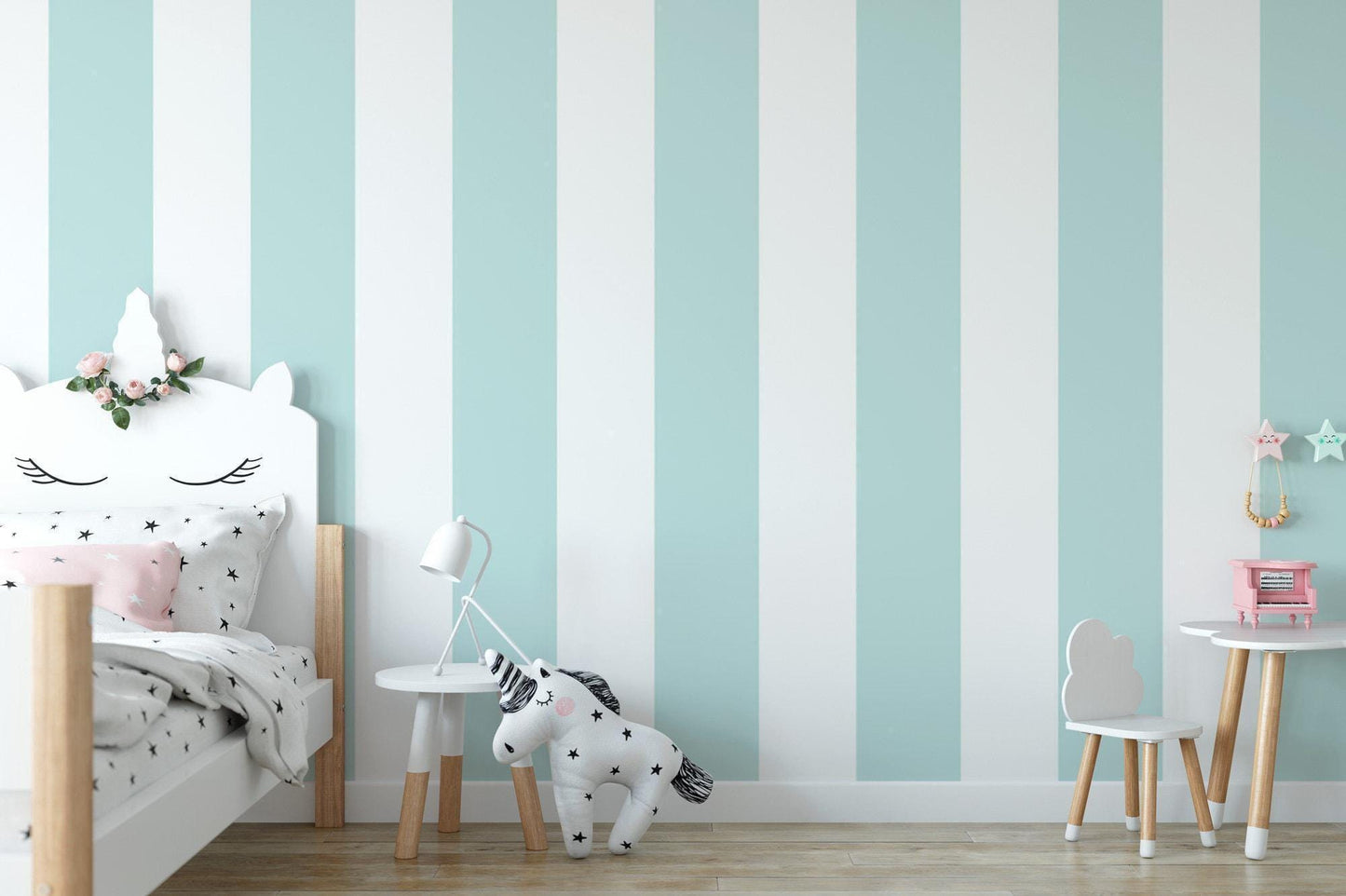 Soft Turquoise Wide Stripes Wallpaper MW1892
