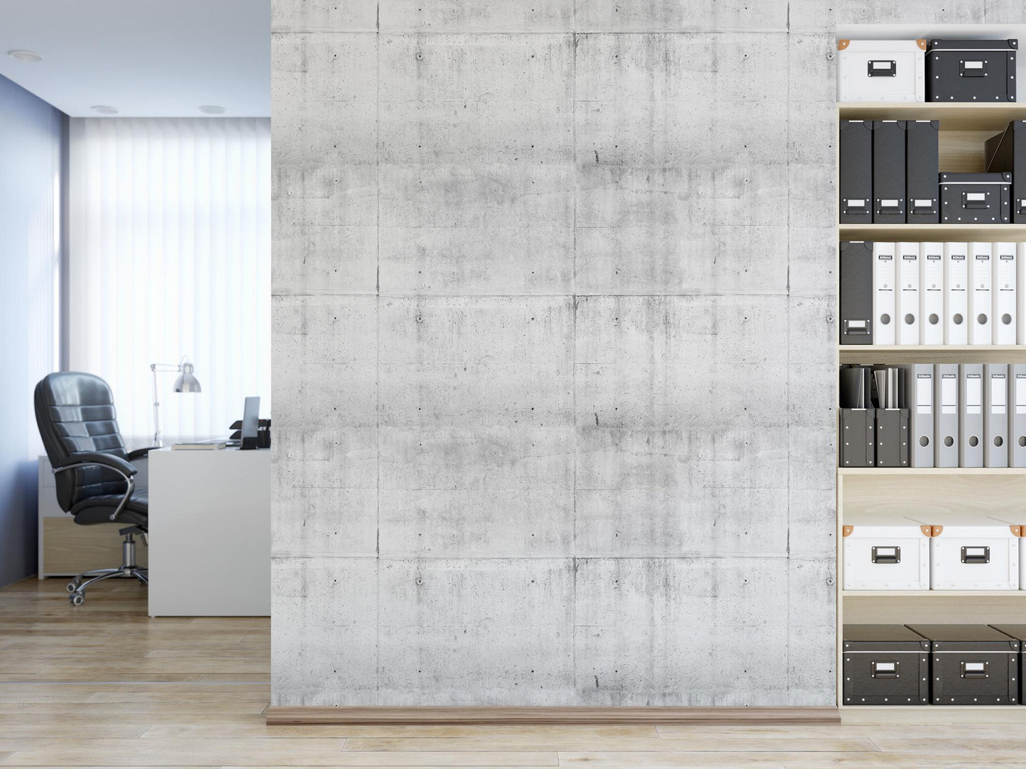 a room with a book shelf and a chair