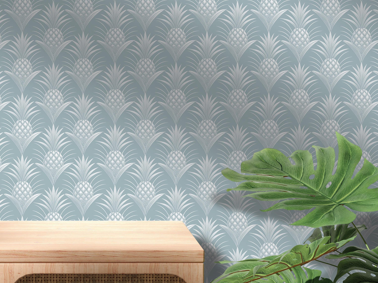 Pineapples Gray Blue - Peel and Stick Wallpaper - Pineapple Wallpaper - Pineapple Decor - Wall Mural - Removable Wallpaper - MW2320