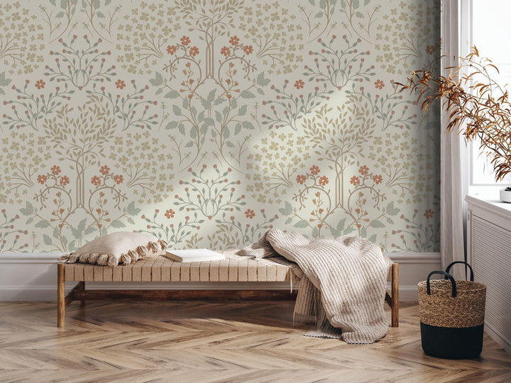 Calming Vintage Vines Peel and Stick Wallpaper - Natural Wall Covering - Wall Mural - Removable Wallpaper - Wall Decor - Accent - MW2160
