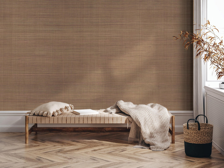 Caramel Faux Grasscloth Peel and Stick Wallpaper - Natural Wall Covering - Wall Mural - Removable Wallpaper - Wall Decor, Accent - MW2144