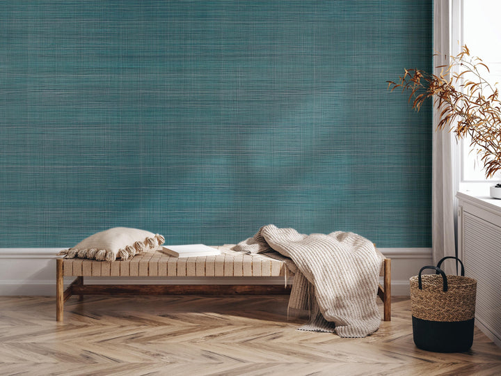 Ocean Blue Faux Grasscloth Peel and Stick Wallpaper - Natural Wall Covering - Wall Mural - Removable Wallpaper - Wall Decor, Accent - MW2143