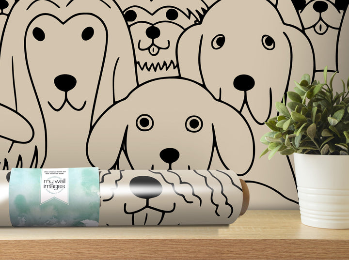 Playful Puppies Tan - Peel and Stick Wallpaper - Natural Wall Covering - Wall Mural - Removable Wallpaper - Wall Decor - Accent Wall, MW2315