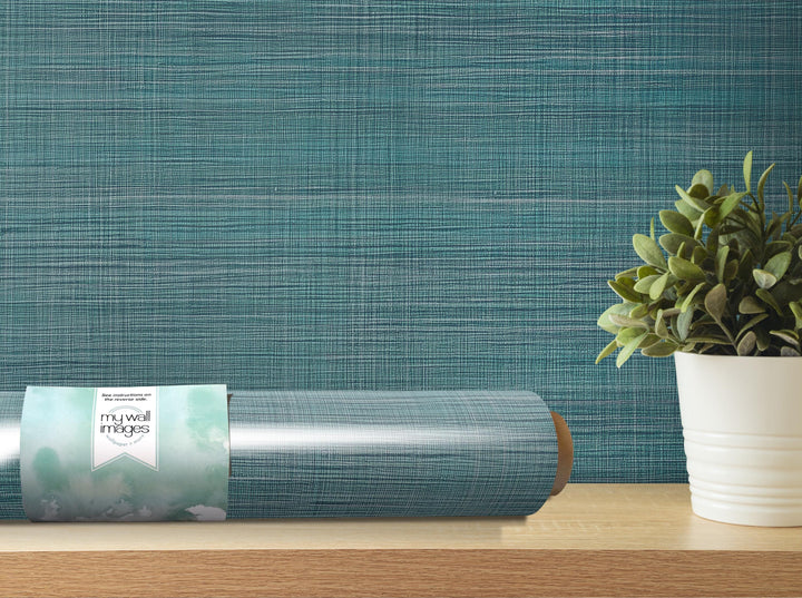 Ocean Blue Faux Grasscloth Peel and Stick Wallpaper - Natural Wall Covering - Wall Mural - Removable Wallpaper - Wall Decor, Accent - MW2143