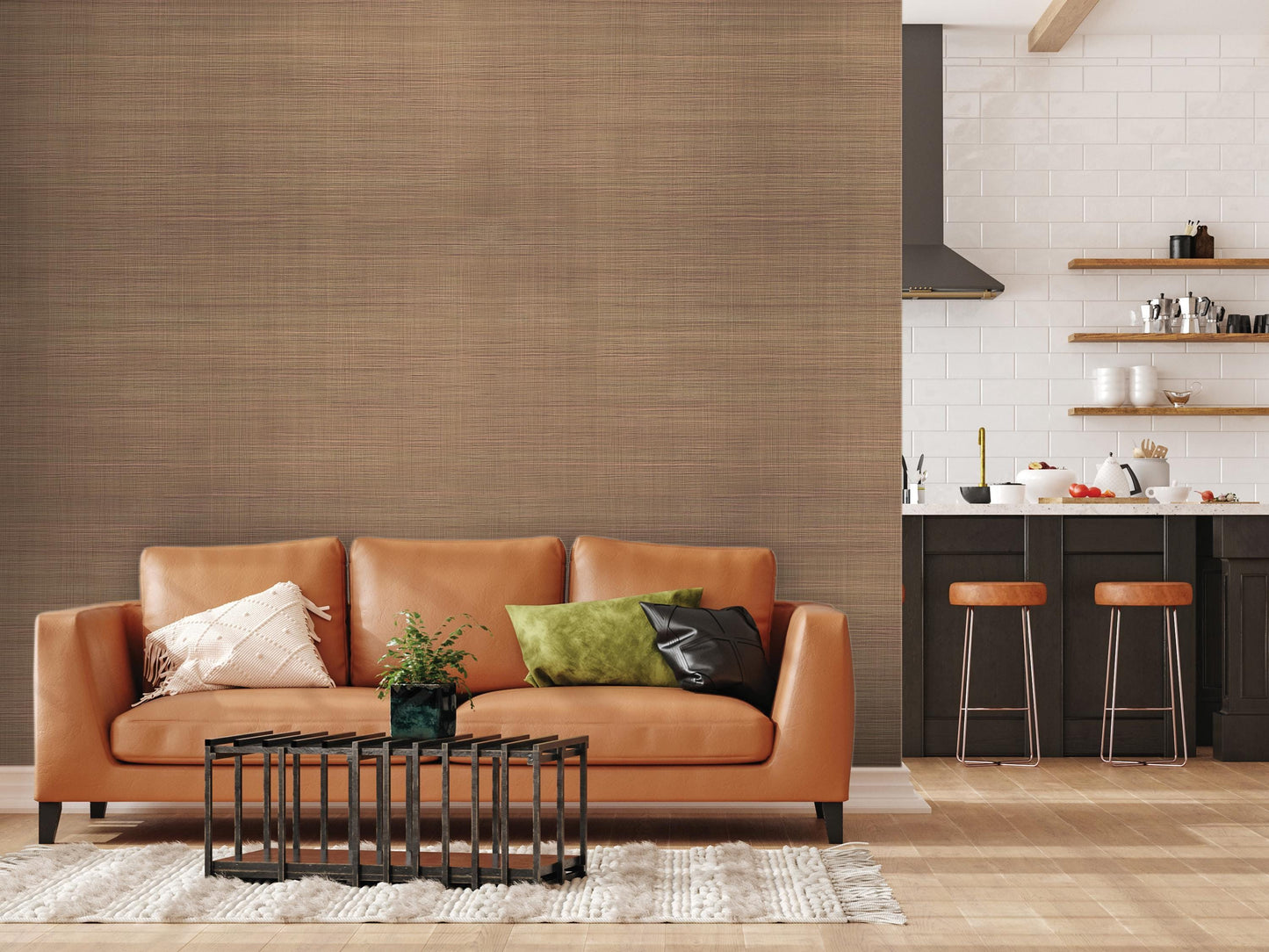 Caramel Faux Grasscloth Peel and Stick Wallpaper - Natural Wall Covering - Wall Mural - Removable Wallpaper - Wall Decor, Accent - MW2144