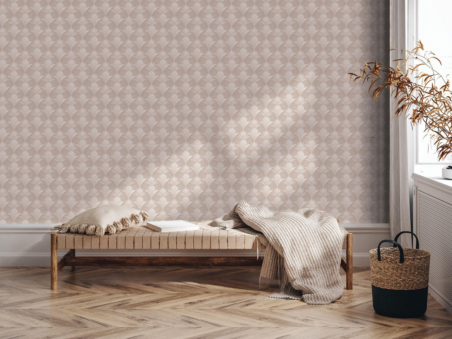 Pineapples Tan - Peel and Stick Wallpaper - Pineapple Wallpaper - Wall Mural - Removable Wallpaper - Wall Decor - Pineapple Decor - MW2321