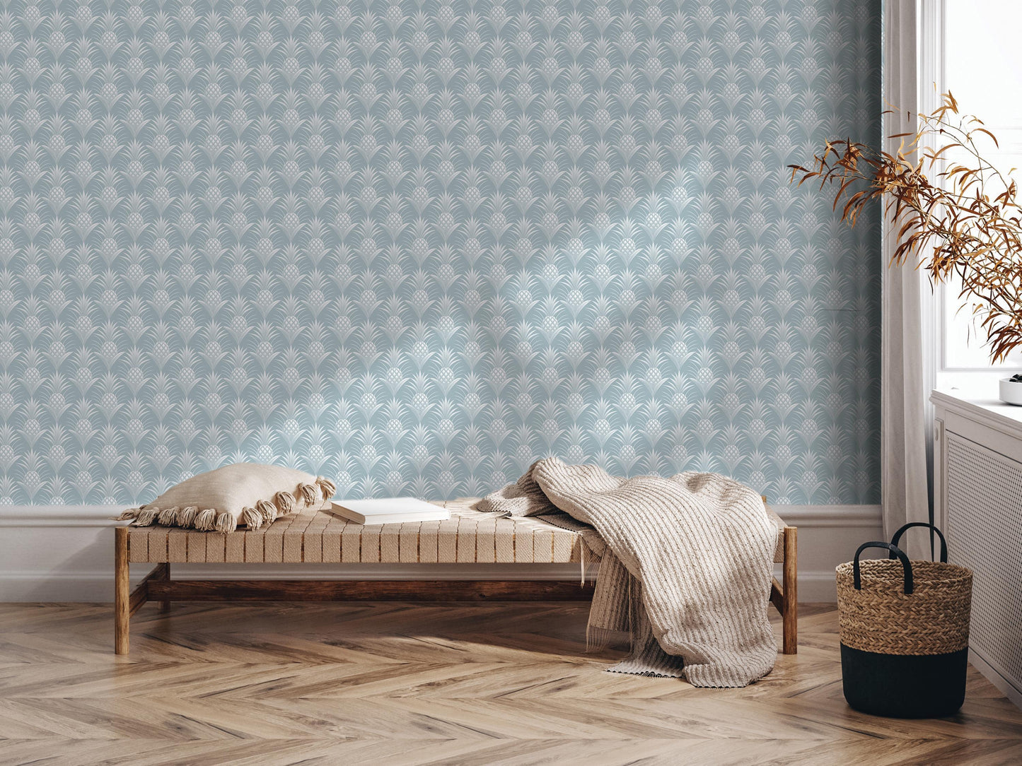 Pineapples Gray Blue - Peel and Stick Wallpaper - Pineapple Wallpaper - Pineapple Decor - Wall Mural - Removable Wallpaper - MW2320