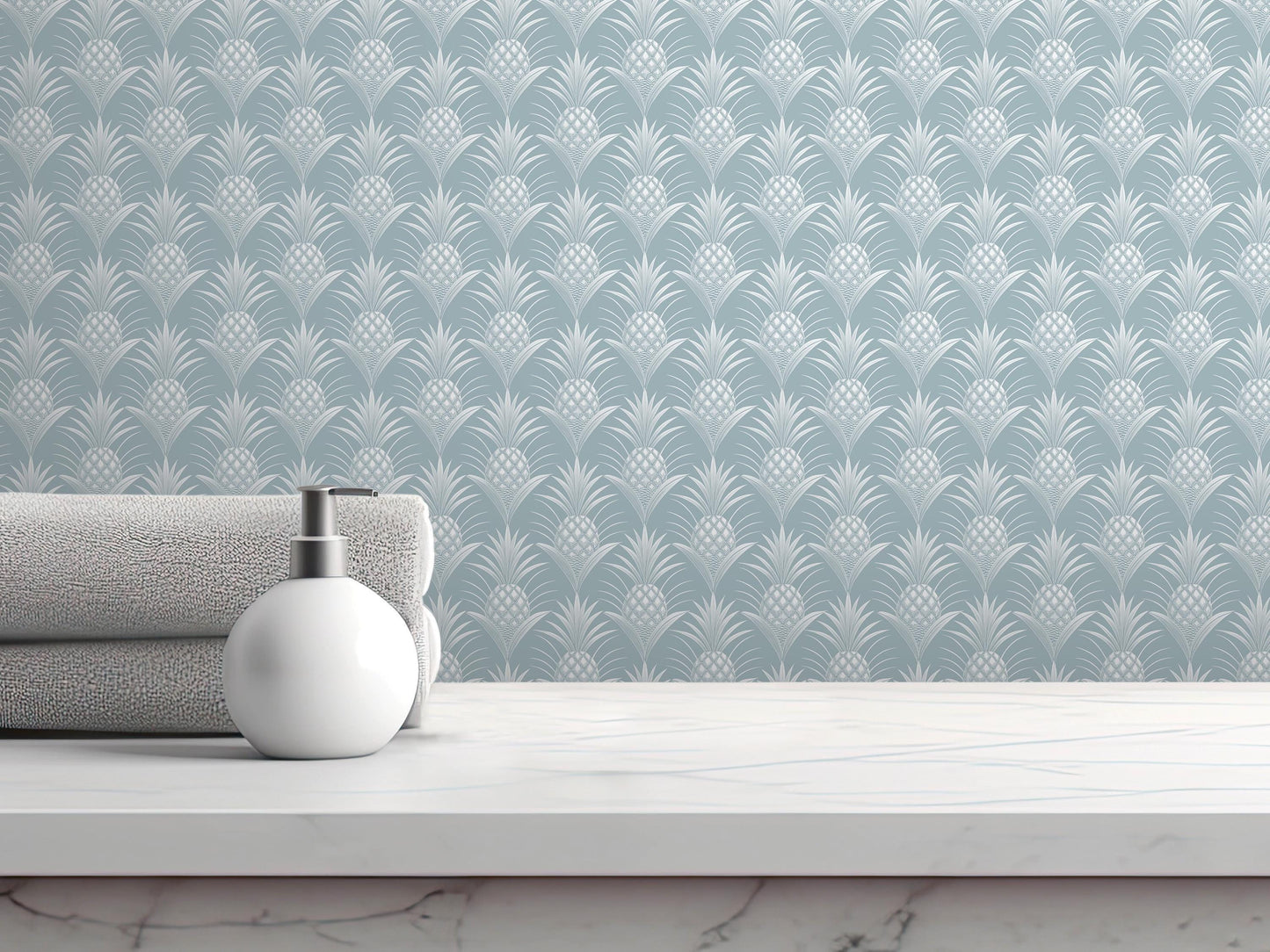 Pineapples Gray Blue - Peel and Stick Wallpaper - Pineapple Wallpaper - Pineapple Decor - Wall Mural - Removable Wallpaper - MW2320