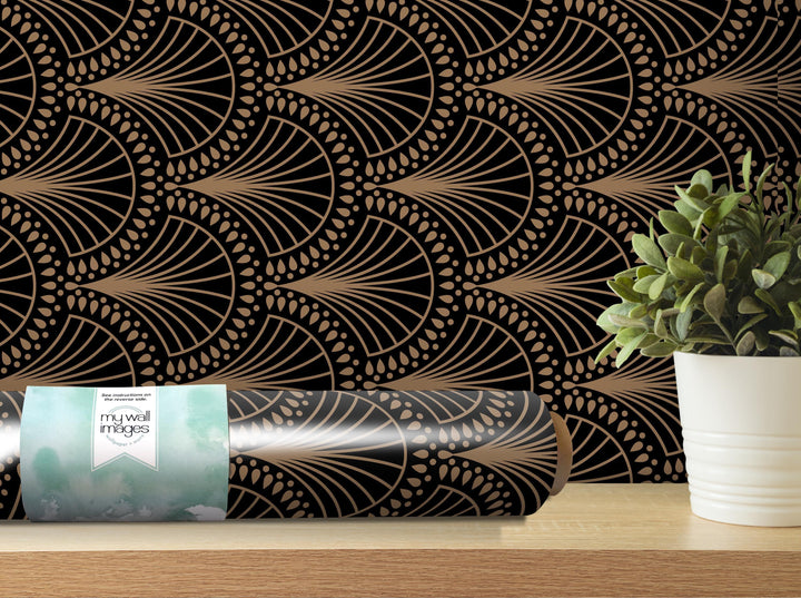 Art Deco Black Gold Peel and Stick Wallpaper - Art Deco Wall Covering - Wall Mural - Art Deco Wallpaper - Black Gold Decor - MW2317