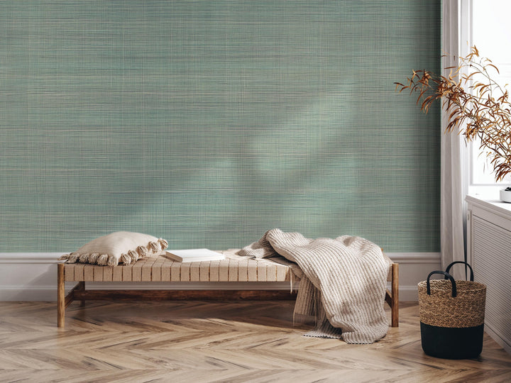 Light Sage Faux Grasscloth Peel and Stick Wallpaper - Natural Wall Covering - Wall Mural - Removable Wallpaper - Wall Decor, Accent - MW2142