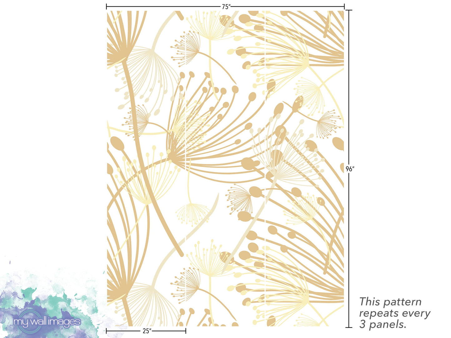 The image is a pattern of a repeating design of stylized flowers or leaves in a golden color.