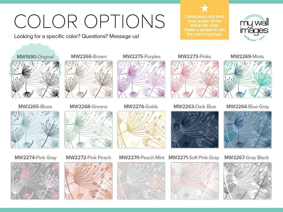 Blue Gray Dandelion Fluff Wallpaper - Peel and Stick Wallpaper - Unpasted Water-Activated - Removable - Wall Mural - Modern Decor - MW2264