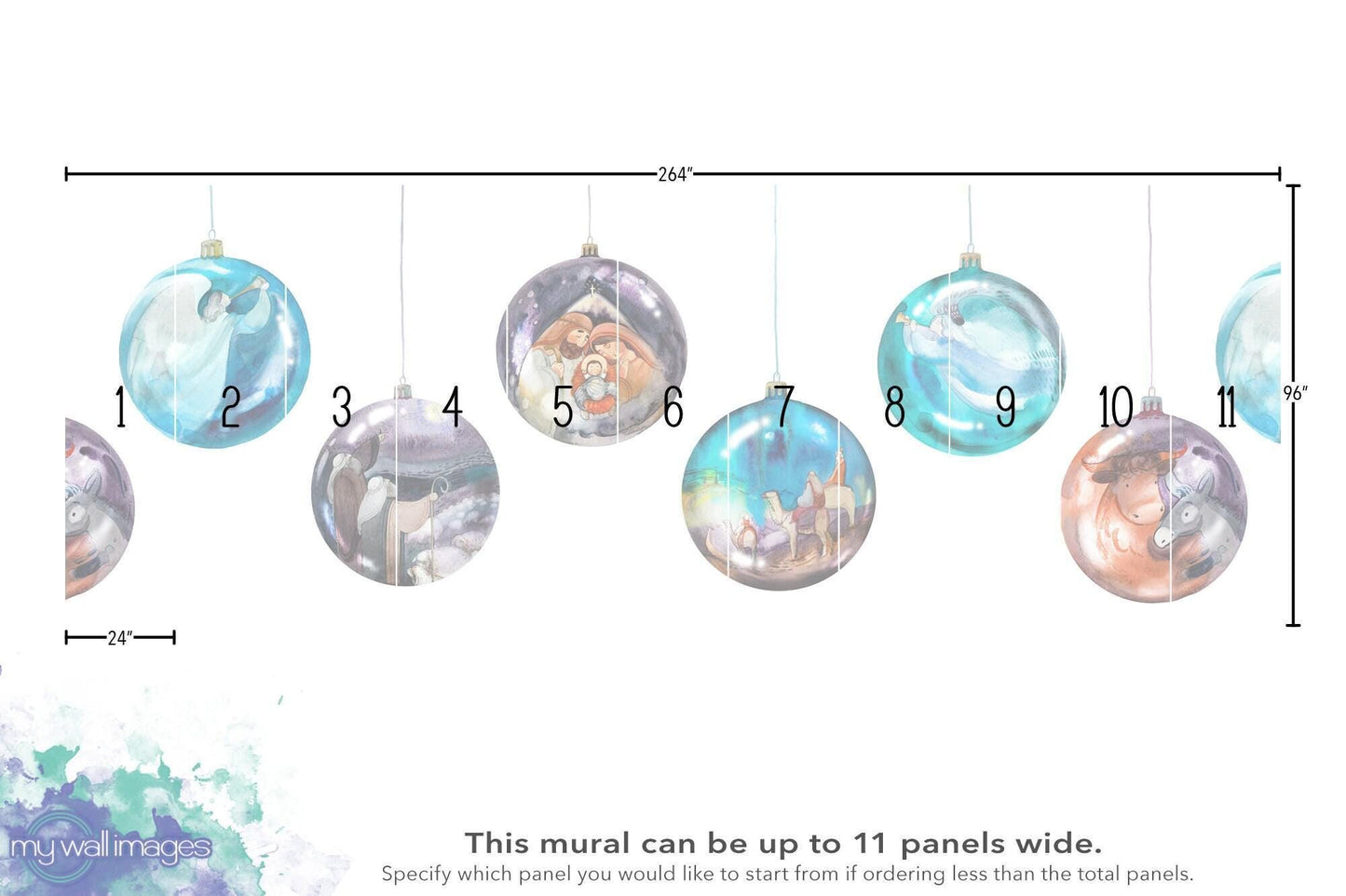 Watercolor Christmas Nativity Balls Mural Wallpaper MW1934