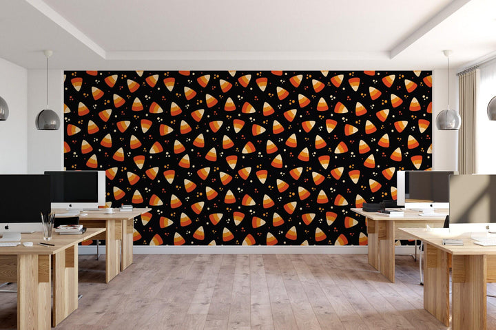 Candy Corn on Black Halloween, Removable Wallpaper, Wall Art, Peel and Stick Wallpaper, Mural, Fall Wallpaper, Accent Wall, Halloween MW1919