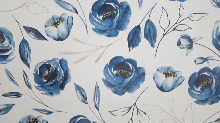 Small Navy Blue Roses Removable Wallpaper, Wall Art, Peel and Stick Wallpaper,  Reusable  Wall Mural, Nursery, Accent, MW1198SM