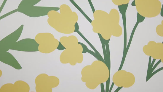 Yellow and Green Folk Art Floral Removable Wallpaper, Wall Art, Peel & Stick Wallpaper, Mural, Living Room, Room Decor, Accent Wall MW1197sm