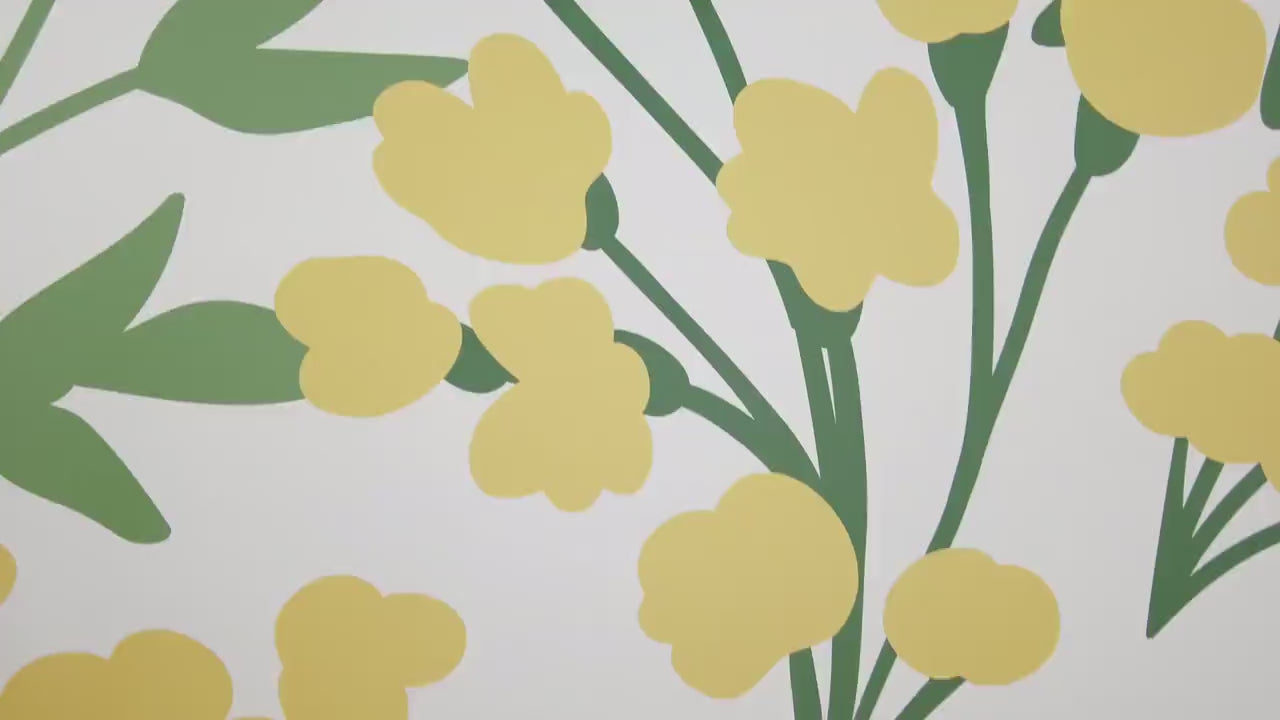 Yellow and Green Folk Art Floral Removable Wallpaper, Wall Art, Peel and Stick Wallpaper, Mural, Living Room, Room Decor, Accent Wall MW1197