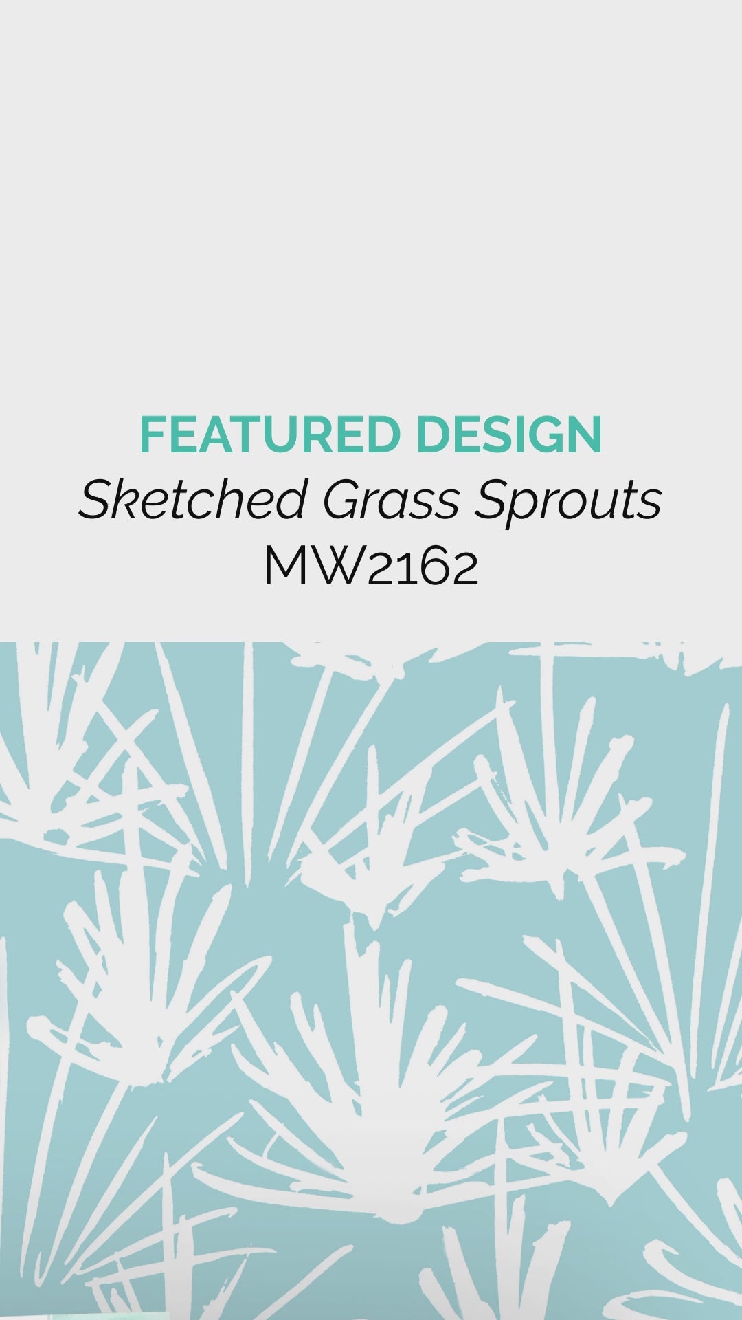 Light Blue Wallpaper | Sketched Grass Botanical Peel and Stick Mural (MW2162)