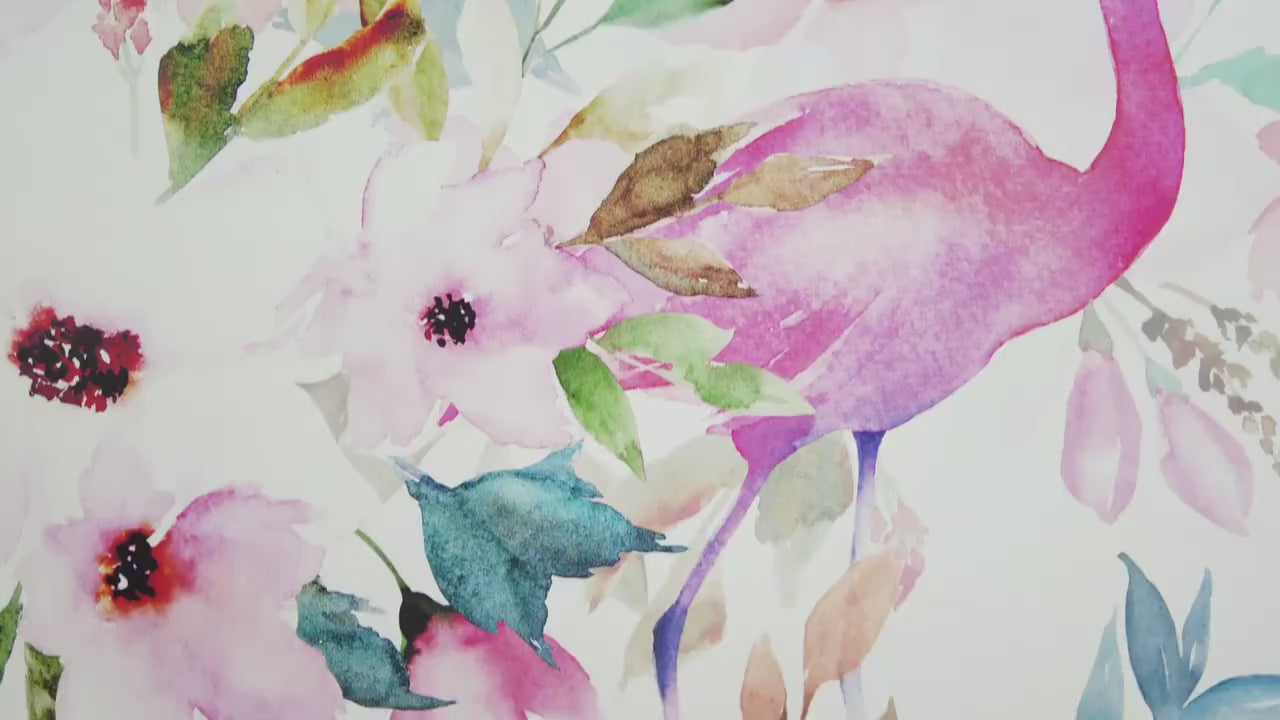 Watercolor Floral Flamingo Removable Wallpaper, Wall Art, Peel and Stick Wallpaper,  Mural, Nursery, Room Decor, Accent Wall, MW1064