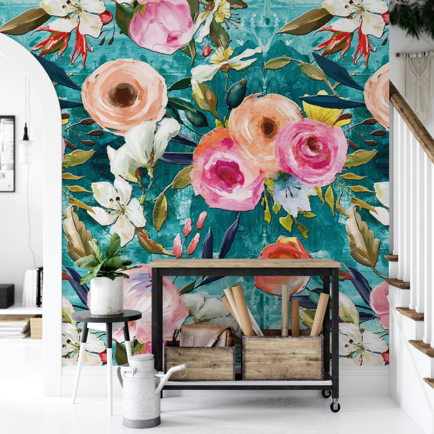 Bold, Vibrant Floral Removable Wallpaper, Wall Art, Peel and Stick Wallpaper, Wall Mural, Colorful Floral, Accent Wall, Entryway, MW1641