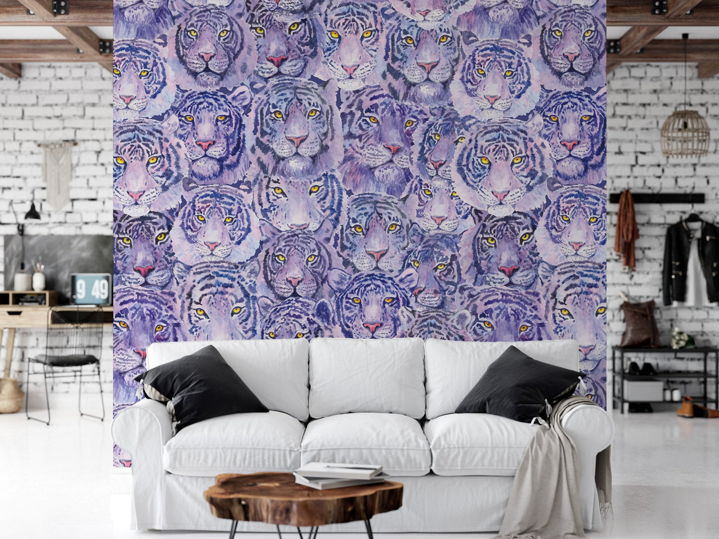 Purple Tigers Removable Wallpaper, Wall Art, Peel and Stick Wallpaper, Mural, Nursery, Room Decor Accent Wall, MW1843