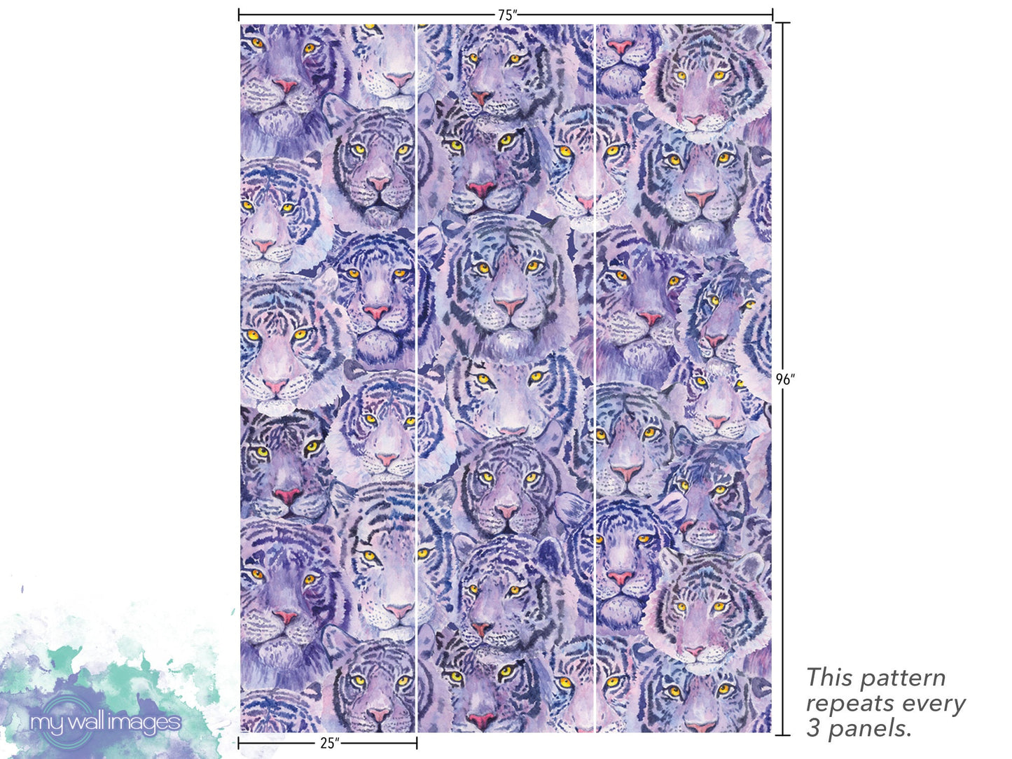 Purple Tigers Removable Wallpaper, Wall Art, Peel and Stick Wallpaper, Mural, Nursery, Room Decor Accent Wall, MW1843