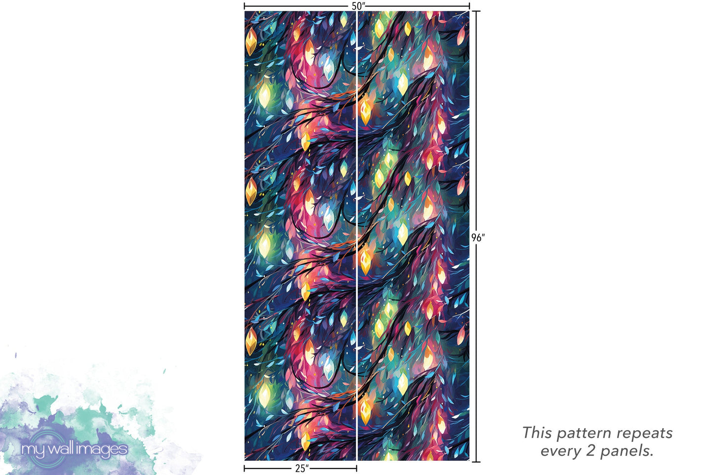 Christmas Lights Removable Wallpaper, Wall Art, Peel and Stick Wallpaper, Mural, Accent Wall Holiday Wallpaper, MW1936