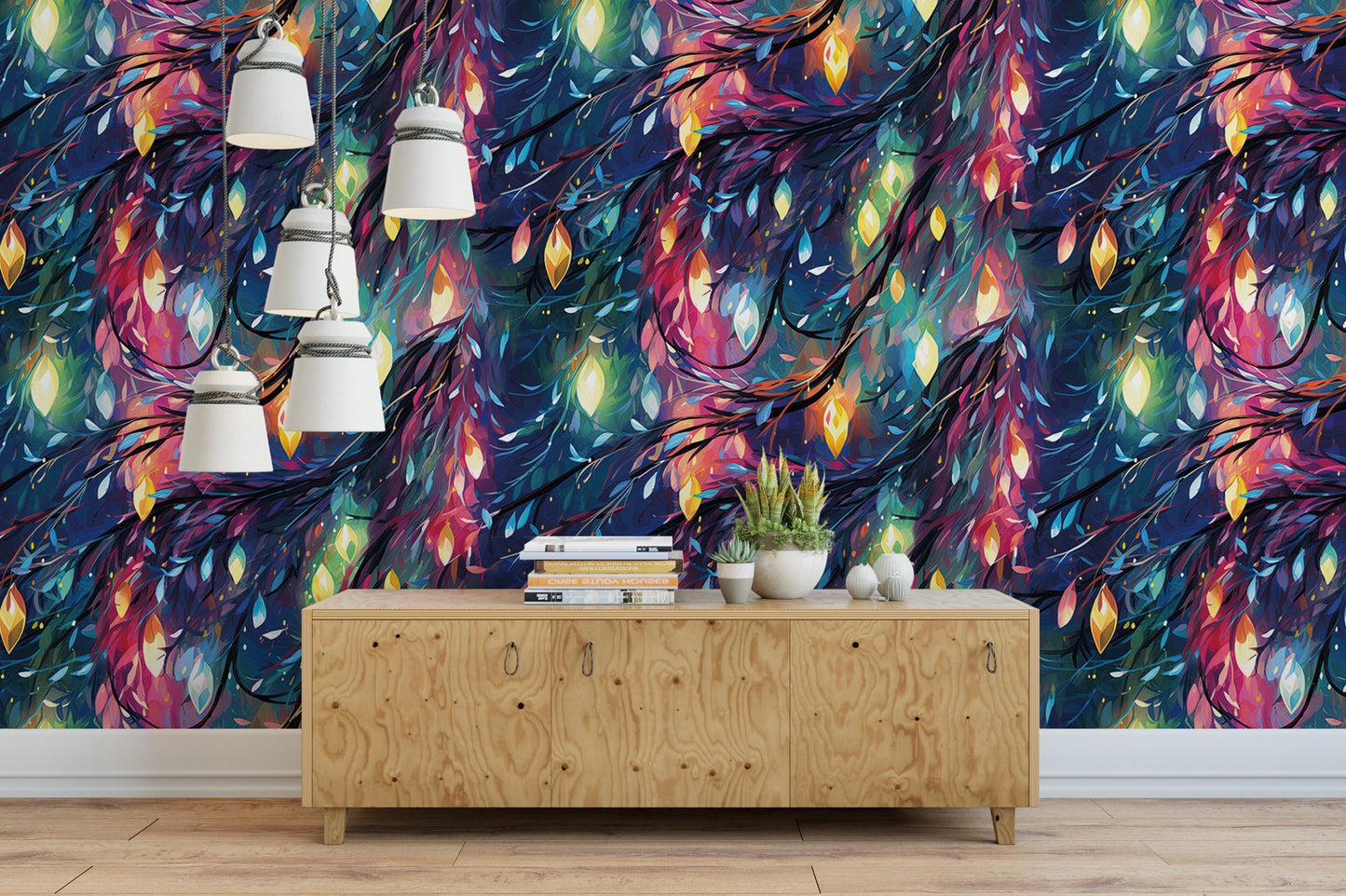 Christmas Lights Removable Wallpaper, Wall Art, Peel and Stick Wallpaper, Mural, Accent Wall Holiday Wallpaper, MW1936